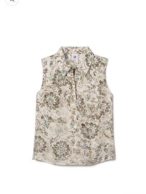 CAbi Cream Firework Pattern Sleeveless Collared Shell